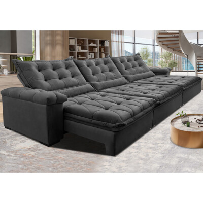 Sofá Retrátil e Reclinável 4,15m Cama inBox Big Fresh com SoftGel D40 Velupluma Cinza