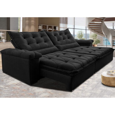 Sofá Retrátil e Reclinável 2,55m Cama inBox Big Fresh com SoftGel D40 Velupluma Preto