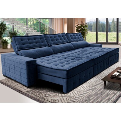 Sofá Retrátil e Reclinável 4,15m Cama inBox Big Puffer com SoftGel D40 Velupluma Azul