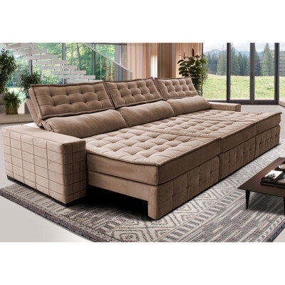 Sofá Retrátil e Reclinável 4,15m Cama inBox Big Puffer com SoftGel D40 Velupluma Castor