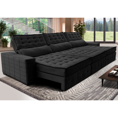 Sofá Retrátil e Reclinável 3,55m Cama inBox Big Puffer com SoftGel D40 Velupluma Preto
