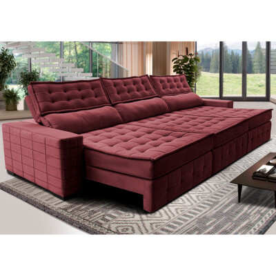 Sofá Retrátil e Reclinável 4,15m Cama inBox Big Puffer com SoftGel D40 Velupluma Vinho