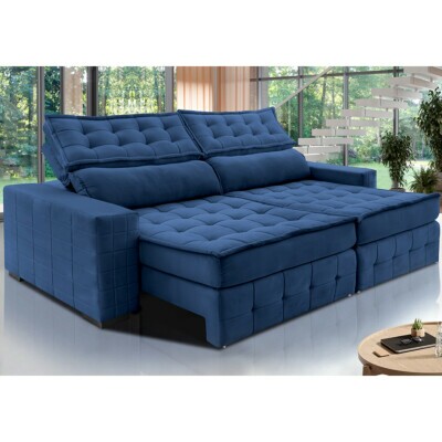 Sofá Retrátil e Reclinável 2,75m Cama inBox Big Puffer com SoftGel D40 Velupluma Azul