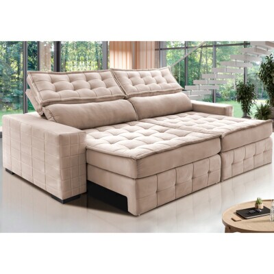 Sofá Retrátil e Reclinável 2,55m Cama inBox Big Puffer com SoftGel D40 Velupluma Bege