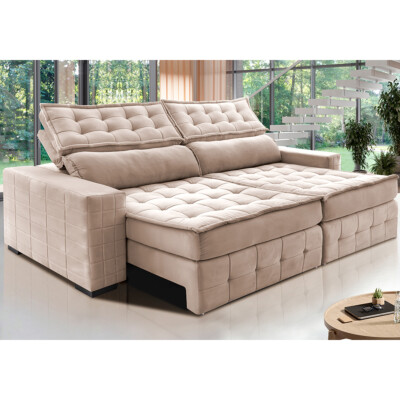 Sofá Retrátil e Reclinável 2,95m Cama inBox Big Puffer com SoftGel D40 Velupluma Bege