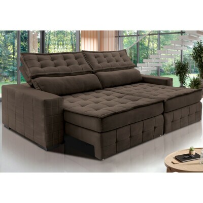 Sofá Retrátil e Reclinável 2,35m Cama inBox Big Puffer com SoftGel D40 Velupluma Café