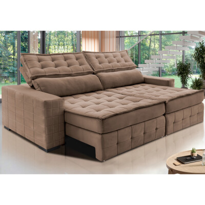 Sofá Retrátil e Reclinável 2,15m Cama inBox Big Puffer com SoftGel D40 Velupluma Castor