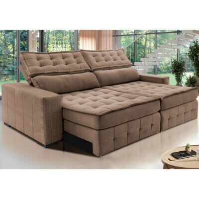 Sofá Retrátil e Reclinável 3,15m Cama inBox Big Puffer com SoftGel D40 Velupluma Castor