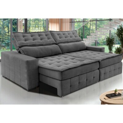 Sofá Retrátil e Reclinável 2,95m Cama inBox Big Puffer com SoftGel D40 Velupluma Cinza