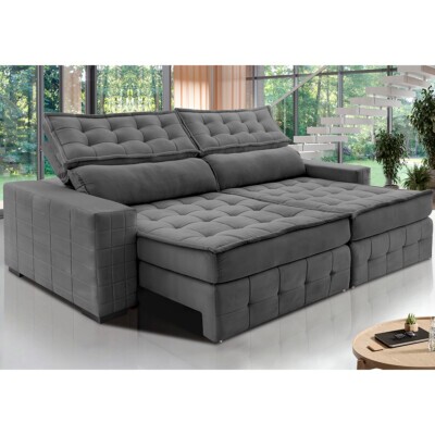 Sofá Retrátil e Reclinável 3,15m Cama inBox Big Puffer com SoftGel D40 Velupluma Cinza