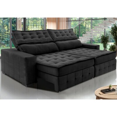 Sofá Retrátil e Reclinável 2,15m Cama inBox Big Puffer com SoftGel D40 Velupluma Preto