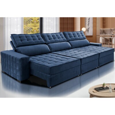 Sofá Retrátil e Reclinável 3,85m Cama inBox Big Star com SoftGel D40 Velupluma Azul
