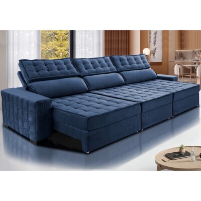 Sofá Retrátil e Reclinável 4,15m Cama inBox Big Star com SoftGel D40 Velupluma Azul
