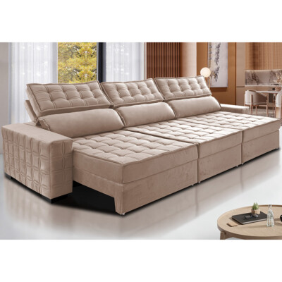 Sofá Retrátil e Reclinável 3,55m Cama inBox Big Star com SoftGel D40 Velupluma Bege