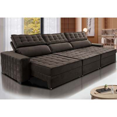 Sofá Retrátil e Reclinável 3,85m Cama inBox Big Star com SoftGel D40 Velupluma Café