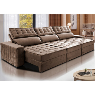 Sofá Retrátil e Reclinável 4,15m Cama inBox Big Star com SoftGel D40 Velupluma Castor