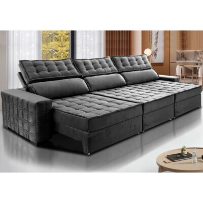 Sofá Retrátil e Reclinável 3,85m Cama inBox Big Star com SoftGel D40 Velupluma Cinza