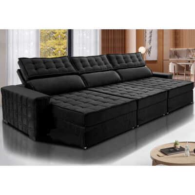 Sofá Retrátil e Reclinável 3,55m Cama inBox Big Star com SoftGel D40 Velupluma Preto