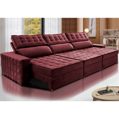 Sofá Retrátil e Reclinável 3,55m Cama inBox Big Star com SoftGel D40 Velupluma Vinho