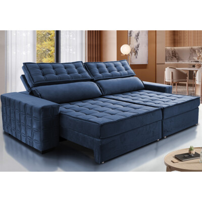 Sofá Retrátil e Reclinável 2,55m Cama inBox Big Star com SoftGel D40 Velupluma Azul