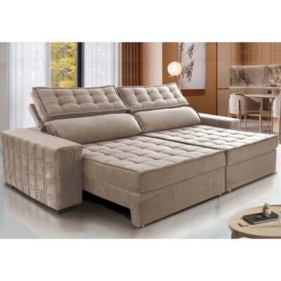 Sofá Retrátil e Reclinável 3,15m Cama inBox Big Star com SoftGel D40 Velupluma Bege