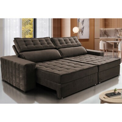 Sofá Retrátil e Reclinável 3,15m Cama inBox Big Star com SoftGel D40 Velupluma Café