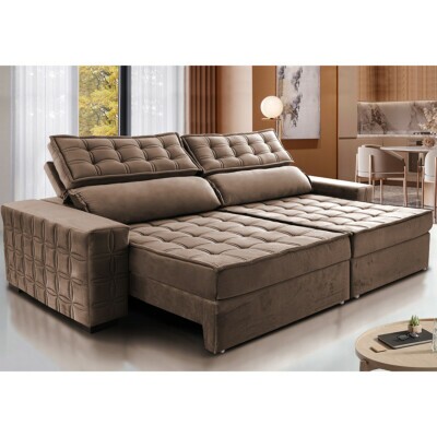 Sofá Retrátil e Reclinável 2,15m Cama inBox Big Star com SoftGel D40 Velupluma Castor