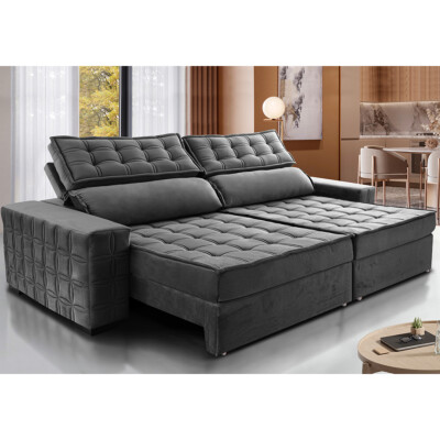Sofá Retrátil e Reclinável 2,15m Cama inBox Big Star com SoftGel D40 Velupluma Cinza