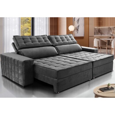 Sofá Retrátil e Reclinável 2,95m Cama inBox Big Star com SoftGel D40 Velupluma Cinza