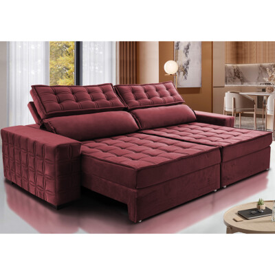 Sofá Retrátil e Reclinável 2,75m Cama inBox Big Star com SoftGel D40 Velupluma Vinho