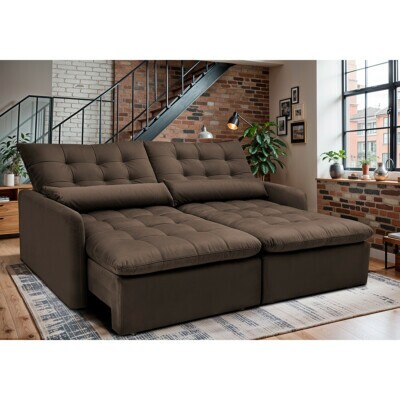 Sofá Sem Caixa Retrátil 1,60m SoftGel Celeste Velusoft Café Cama inBox