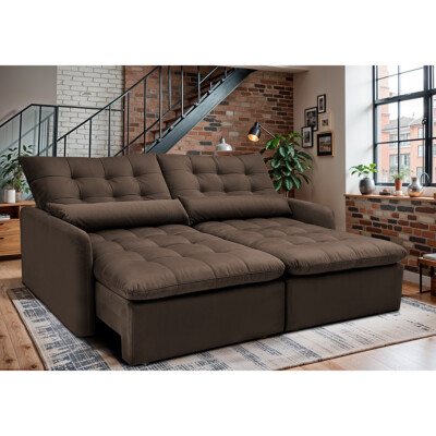 Sofá Sem Caixa Retrátil 1,80m SoftGel Celeste Velusoft Café Cama inBox