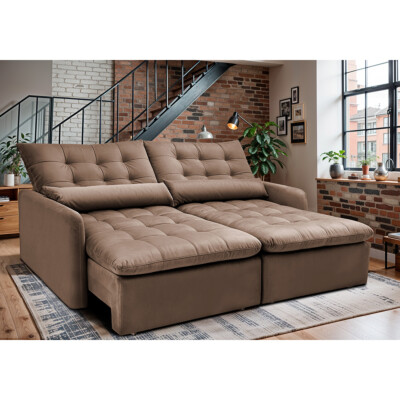 Sofá Sem Caixa Retrátil 2,00m SoftGel Celeste Velusoft Castor Cama inBox