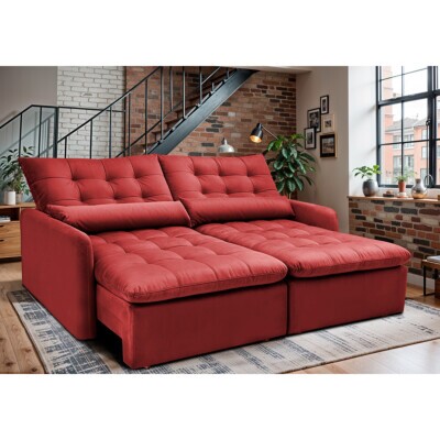 Sofá Sem Caixa Retrátil 2,00m SoftGel Celeste Velusoft Vermelho Cama inBox