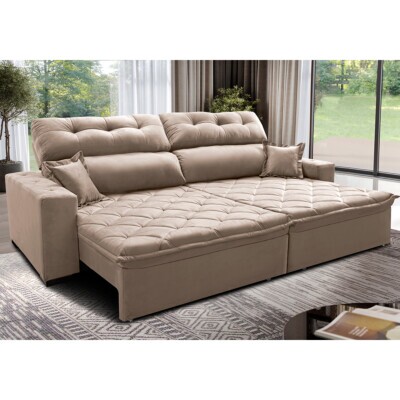 0 - Sofá 2,52m Retrátil e Reclinável com Molas Cama inBox Confort