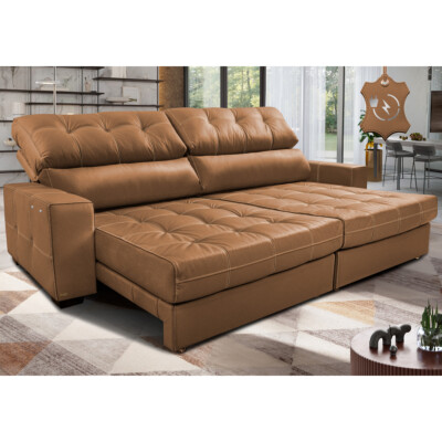 Sofá de Couro Elétrico Retrátil 2,35m Molas Ensacadas Cama inBox Gran Majesty Mel