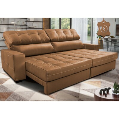 Sofá de Couro Elétrico Retrátil 2,95m Molas Ensacadas Cama inBox Gran Majesty Mel
