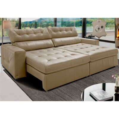 Sofá de Couro Elétrico Retrátil 2,35m Cama inBox Gran Vitaly SoftGel D40 Bege