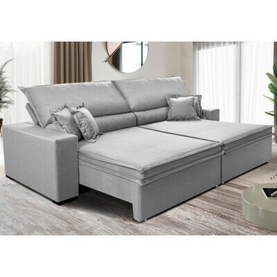 Sofá Retrátil e Reclinável 2,75m Império com Molas Cama inBox Linho Cinza Claro
