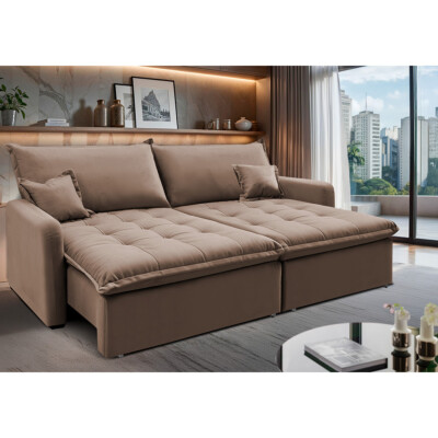 Sofá Sem Caixa Retrátil 1,60m SoftGel Luna Velusoft Castor Cama inBox