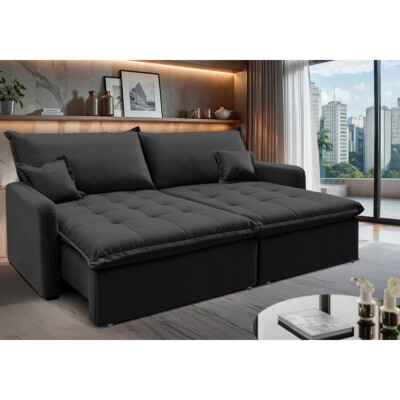 Sofá Sem Caixa Retrátil 1,60m SoftGel Luna Velusoft Preto Cama inBox