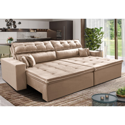 Sofá Retrátil e Reclinável 3,12m Luxos Cama inBox Velusoft Bege