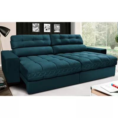 Sofá Retrátil e Reclinável com Molas Ensacadas Cama inBox Master 2,12m Tecido Velusoft Petróleo