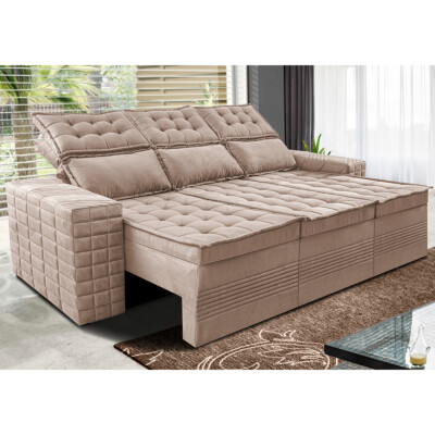 Sofá 3 Lugares Retrátil e Reclinável Cama inBox Senses 2,00m Velusoft Bege