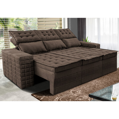 Sofá 3 Lugares Retrátil e Reclinável Cama inBox Senses 2,00m Velusoft Café