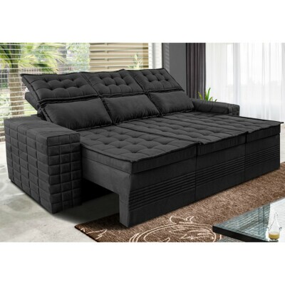 Sofá 3 Lugares Retrátil e Reclinável Cama inBox Senses 2,00m Velusoft Preto