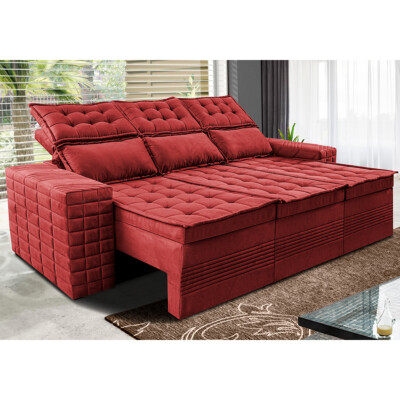 Sofá 3 Lugares Retrátil e Reclinável Cama inBox Senses 2,00m Velusoft Vermelho