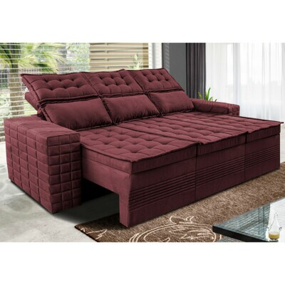Sofá 3 Lugares Retrátil e Reclinável Cama inBox Senses 2,00m Velusoft Vinho