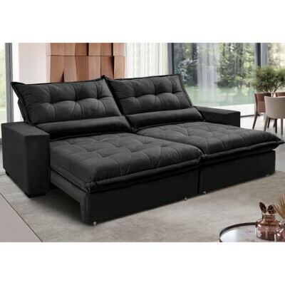 0 - Sofa Retrátil e Reclinável 2,72m com Molas Ensacadas Cama inB