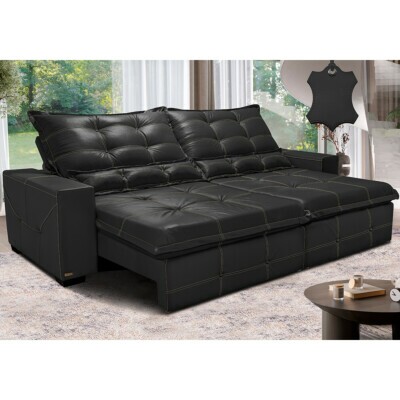 Sofá de Couro Legítimo Retrátil e Reclinável 3,15m Cama inBox Toro SoftGel D40 Preto
